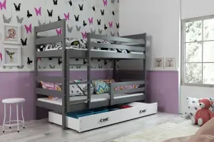 Łóżko piętrowe 190x80 ERYK 2-3 osobowe z szufladą – GRAFIT