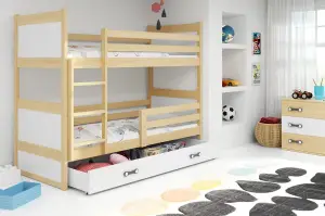 Łóżko piętrowe 200x90 RICO 2-3 osobowe z szufladą – SOSNA
