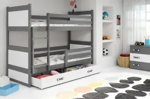 Łóżko piętrowe 190x80 RICO 2-3 osobowe z szufladą – GRAFIT