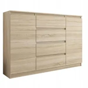 Komoda 140CM  4 Szuflady 2 Półki Sonoma