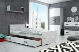 Łóżko młodzieżowe pojedyncze DAREK 90X200 z materacem i szufladą białe