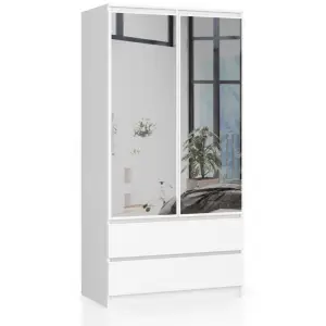 SZAFA S 90 cm 2 DRZWI 2 SZUFLADY 2 LUSTRA BIAŁA