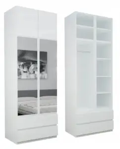 SZAFA S 90 cm 2 DRZWI 2 SZUFLADY 2 LUSTRA BIAŁA + nadstawka