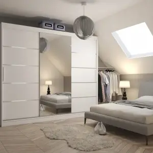 Szafa przesuwna z lustrem RAVENNA 232 cm Biała Szuflady
