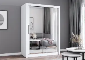 Szafa Przesuwna 150 cm Napoli z lustrem Biała