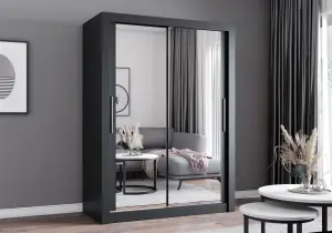 Szafa Przesuwna 150 cm Napoli z lustrem Czarna