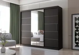 Szafa Przesuwna z Lustrem 250 cm Czarna ALBA I